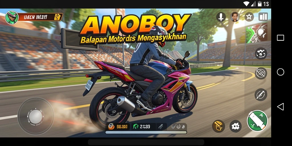 Tampilan gameplay seru balapan motor di ANOBOY.