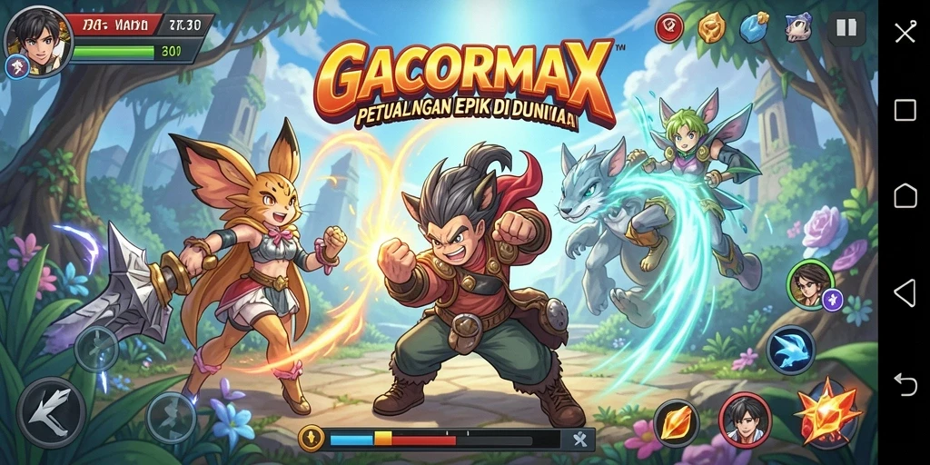 Tampilan gameplay GACORMAX yang penuh warna dan dinamis.