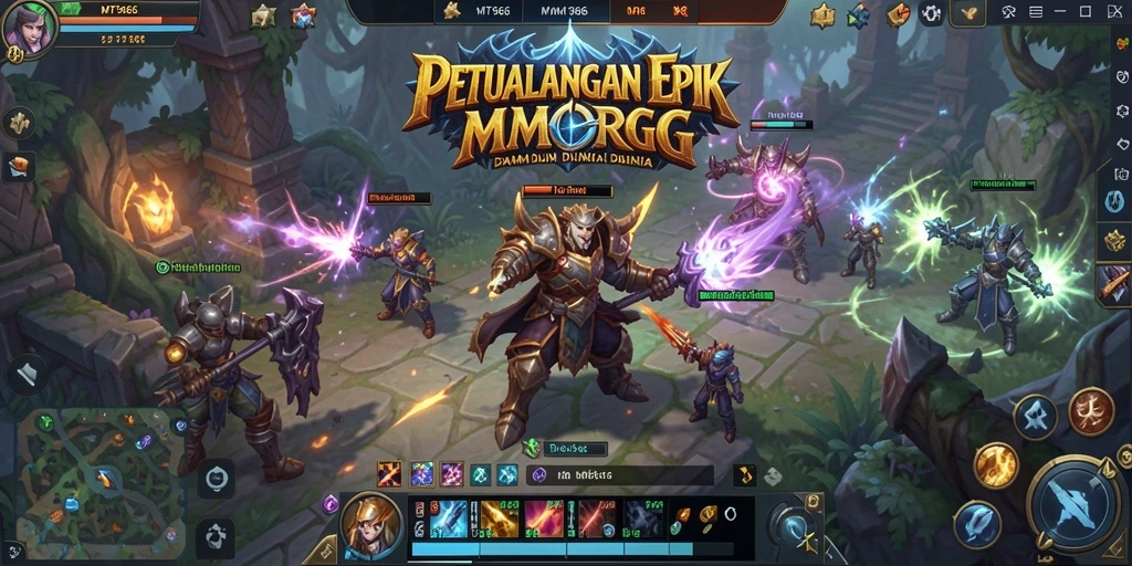 Tangkapan layar utama MT966 menampilkan pertarungan epik dalam dunia MMORPG.