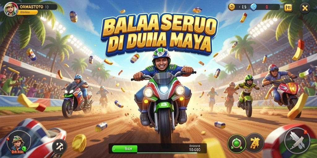 Tangkapan layar gameplay ORMASTOTO dengan aksi balapan yang mendebarkan.